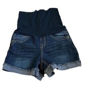 Haute Mama Maternity Pregnancy Distressed Denim Cuffed Jean Shorts Small NWOT